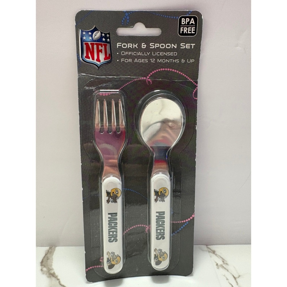 NFL Green Bay Packers Toddler Fork and Spoon Set Baby Fanatic BPA Free Cutlery